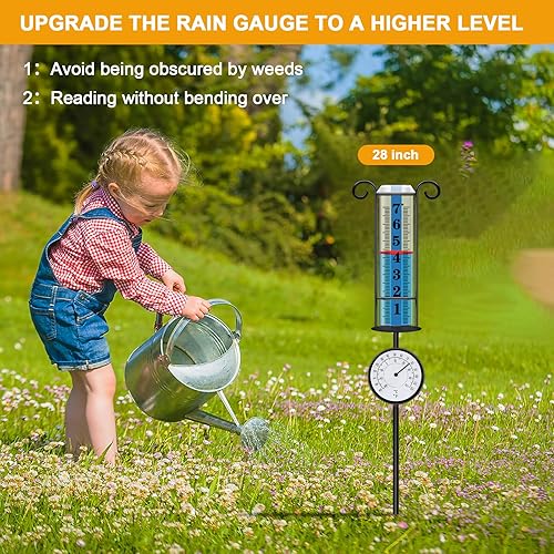 Miniatura 7 de Medidor de lluvia para exteriores con termómetro, medidores de lluvia para exteriores mejor calificados, medidor de lluvia de fuente grande para
