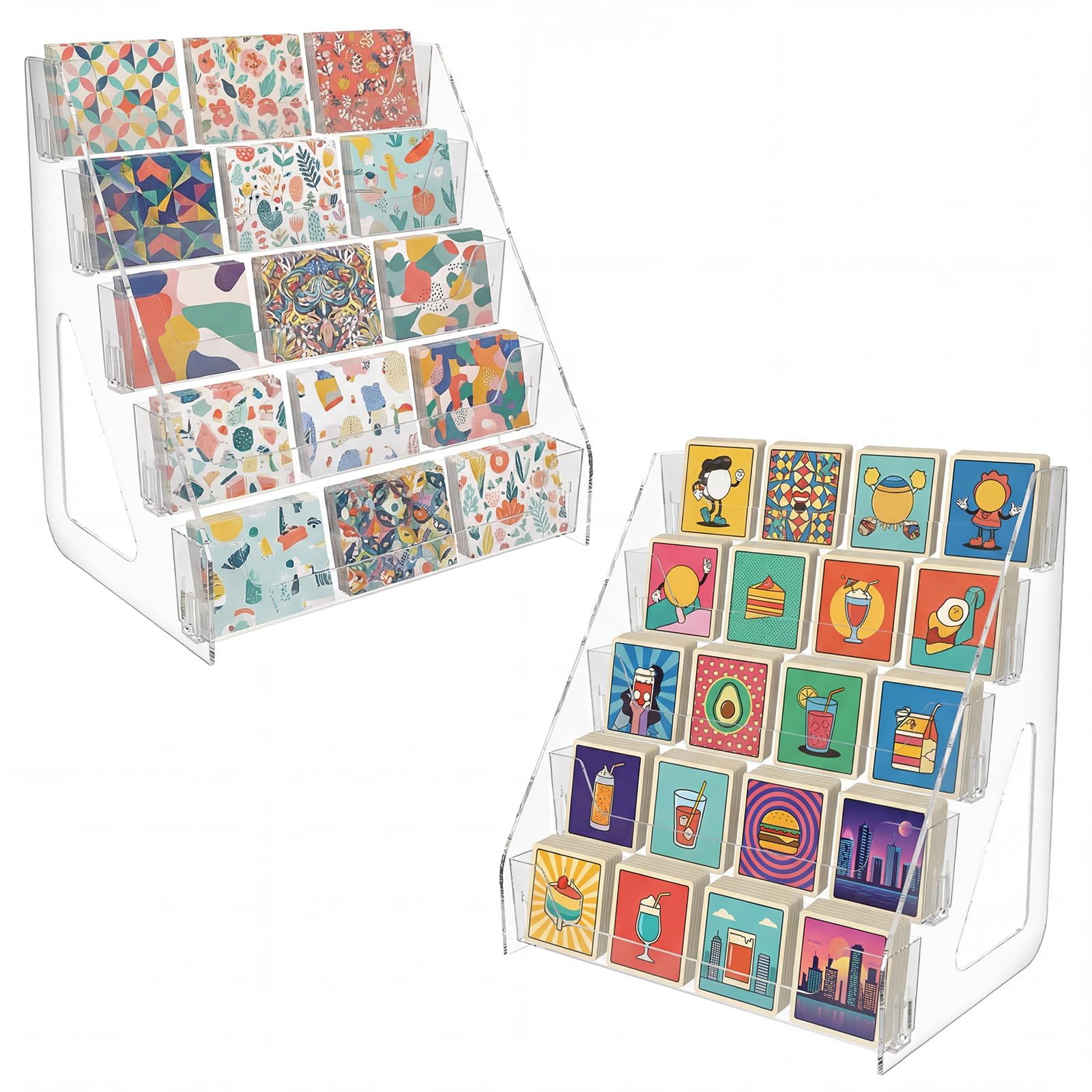 Loujingreo Transparent Color 5 Tier Acrylic Greeting Card Displays Stand,33×30.5×21.5Cm,Cards Tiered Display Stand, Clear Display For Greeting Card,Poster Sports Stickers & Brochures,For Bookstore,Library(,2Pcs)