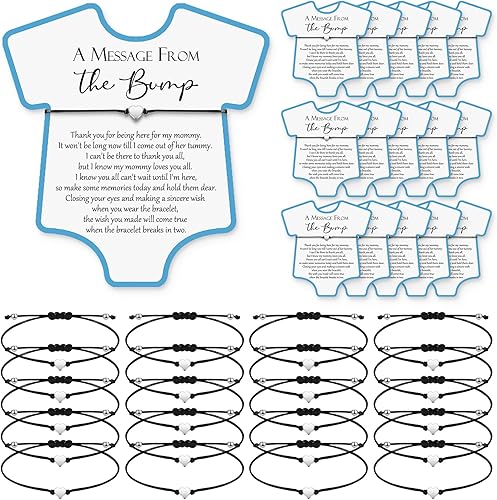 Henoyso Juego de 25 pulseras ajustables para baby shower, tarjetas de corazón, regalo de fiesta para baby shower, regalos de revelación de género