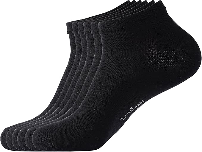 Laulax 6 Pairs Finest Combed Cotton Arch Support Trainer Socks, Black