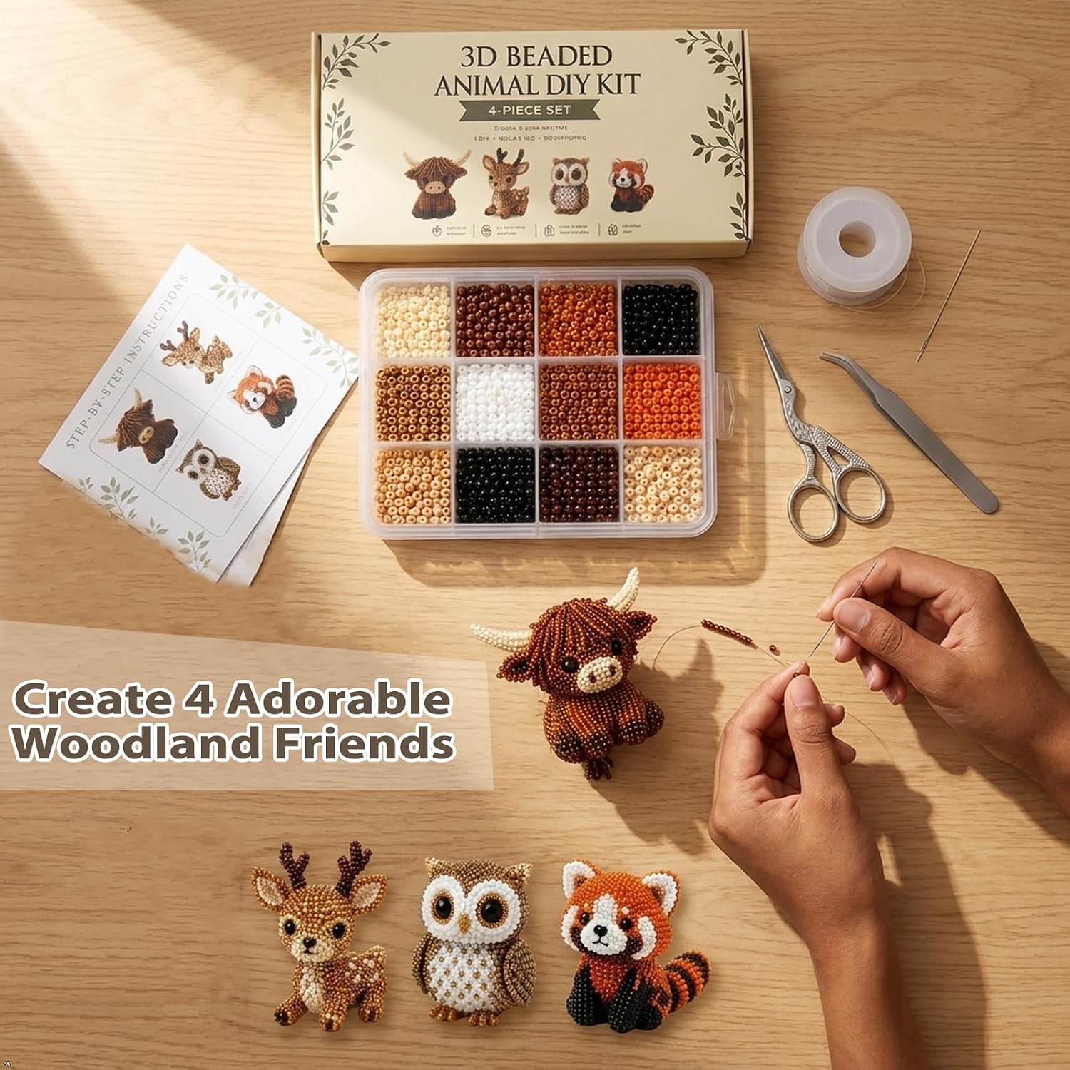 Pwewob 3D Beaded Animal Kit, Tiny Beaded Animal Kits 3D for Adults, Bead Animal Making Kit for Beginners & Craft Enthusiasts, Creative DIY Decoration Gifts for DIY Desk Decor & Creative Gift