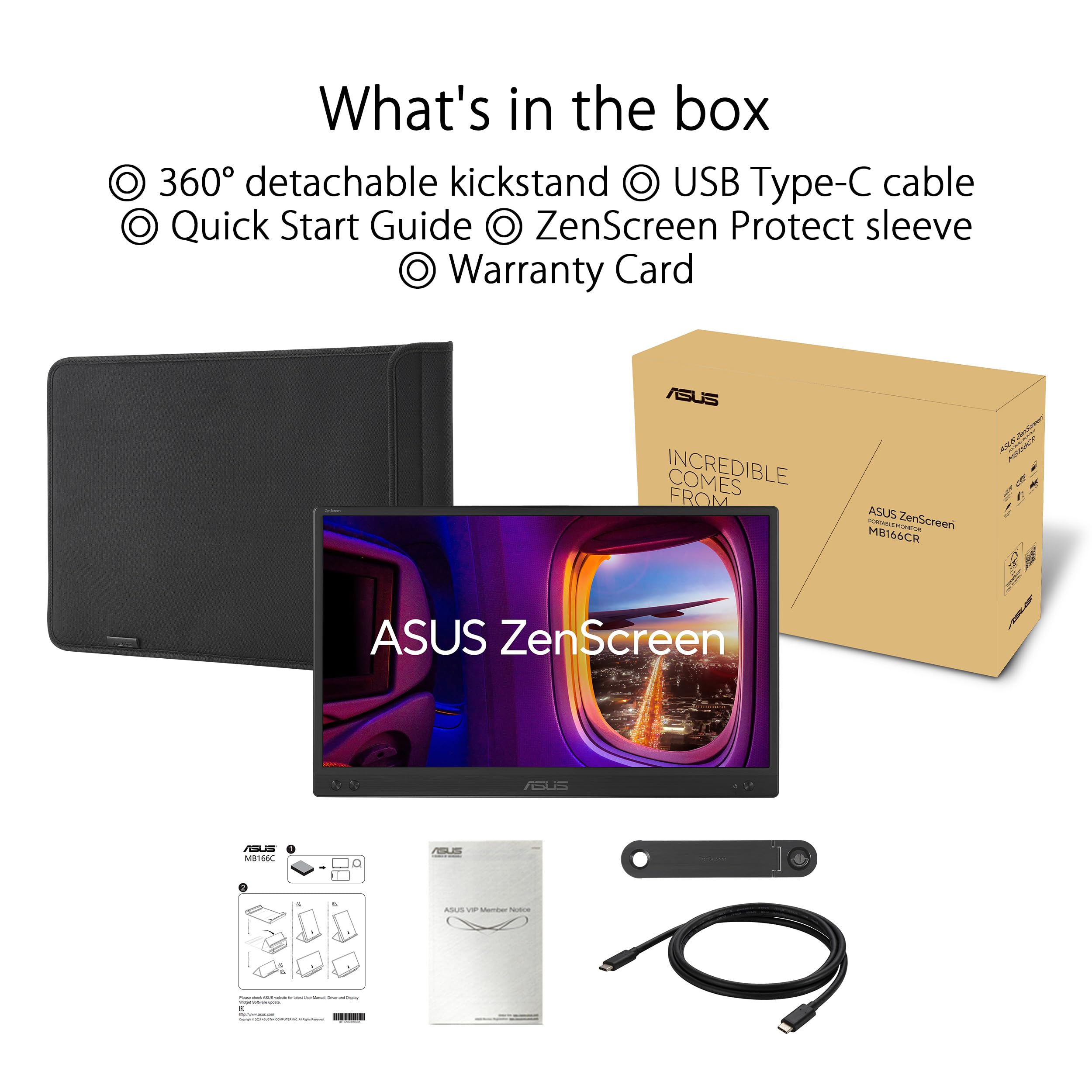 ASUS ZenScreen MB166CR przenośny monitor o przekątnej ekranu 16" (15,6), Full HD (1920 x 1080), IPS, USB Type-C, zapobiegający migotaniu, filtr niebieskiego światła, powierzchnia przeciwodblaskowa,