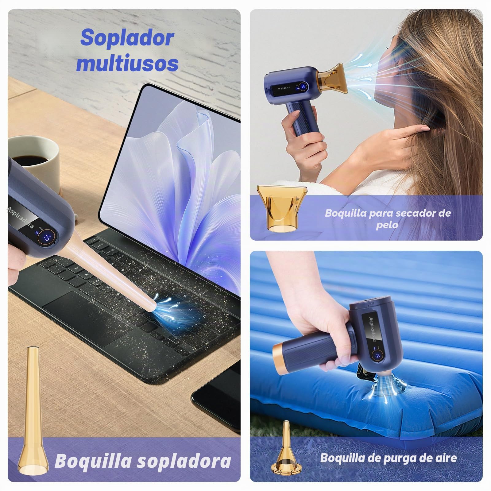 Tiazhan Aspiradora De Mano, 80W,15000pa Recargable Aspirador Coche Sin Cable,Ligero Mini Aspirador con Cepillo De Soplado Y Boquilla De Soplado, Aspirador De Mano para El Coche, Casa, Oficina