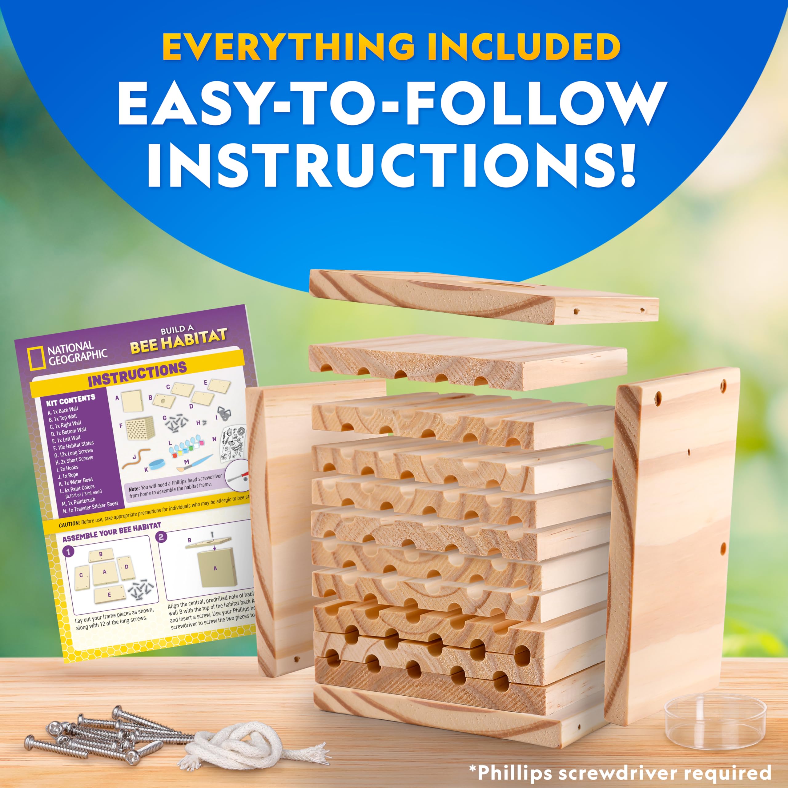 National Geographic Build a Bee Habitat Craft Kit for Kids – Paint & Build a House for Mason Bees, Outdoor Arts & Crafts, Nature Learning Activity, DIY Pollinator Garden Craft, Solitary Bee Hotel - 3