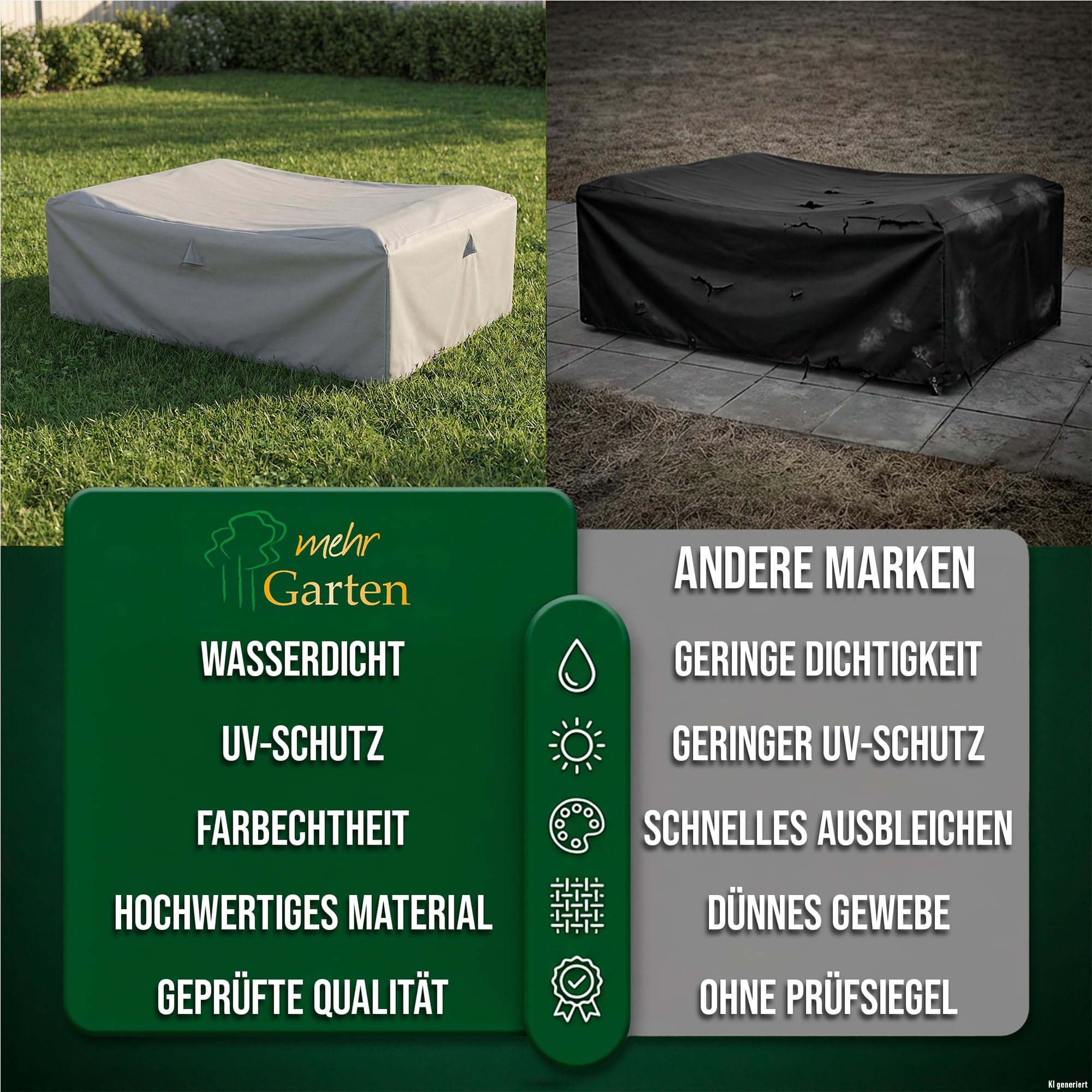 Schutzhülle Lounge rechteckig 300x300x80 cm, 600D Oxford | wasserdicht, UV-beständig, reißfest und winterfest - robuste Abdeckung für Gartenmöbel mit Kordelzug für sicheren Halt