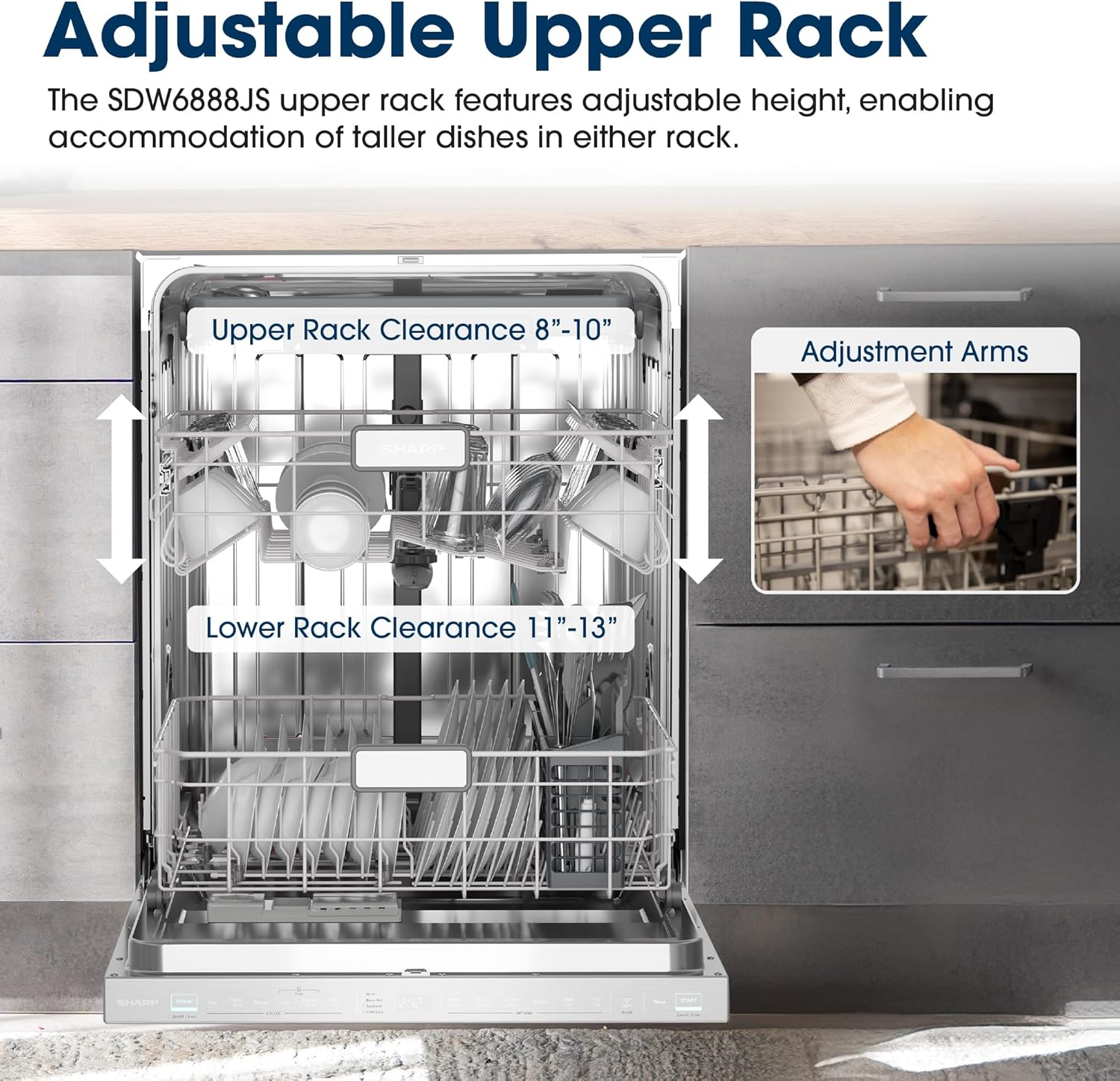 Sharp SDW6888JS 42 dBA Stainless Fully Integrated Built-in Smart Dishwasher