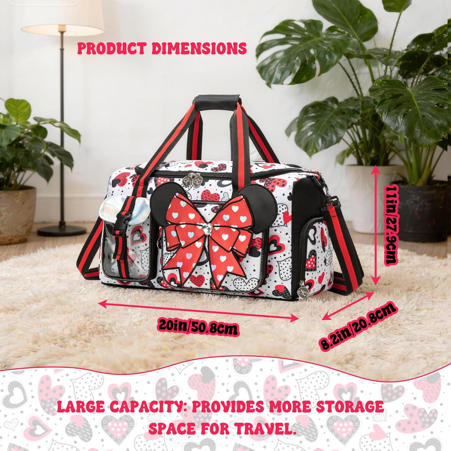Kids Travel Duffle Bag for Girls Ages 6-8,Cute Bowknot Overnight Bag with Shoe Compartment,Lightweight Carry On Weekender for School,Sleepover,Gym,Family Trips