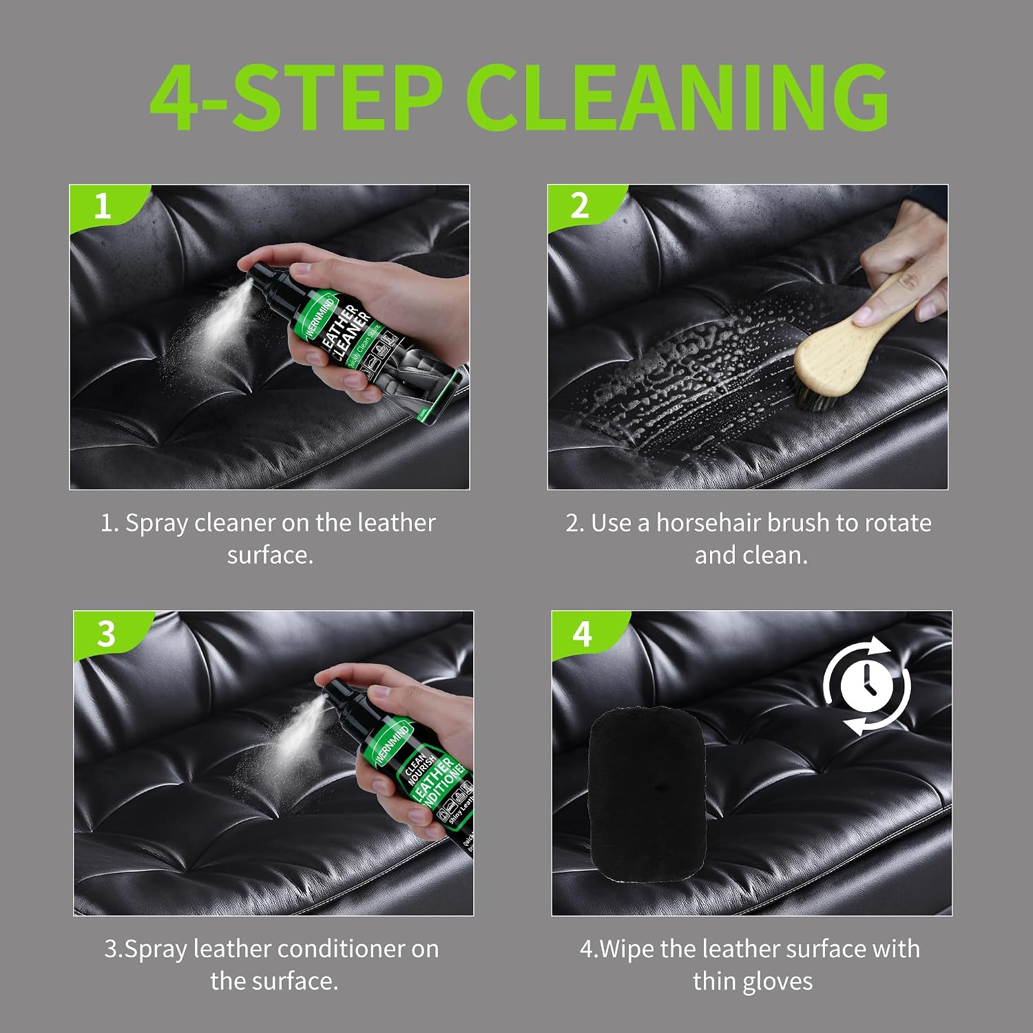 Leather Cleaner and Conditioner Car Interiors Care Kit Seats Purses Bags