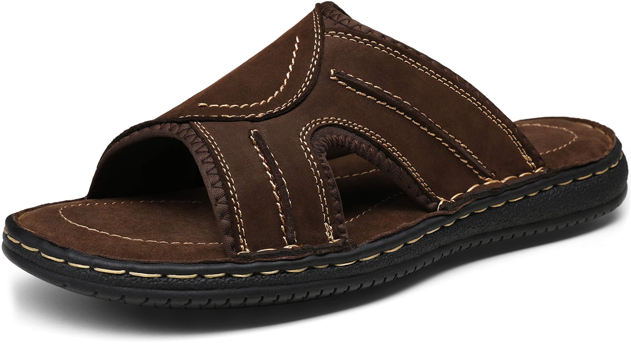 Jousen Men's Leather Sandals Arch Support Slide Outdoor Retro Fisherman Sandals for Men