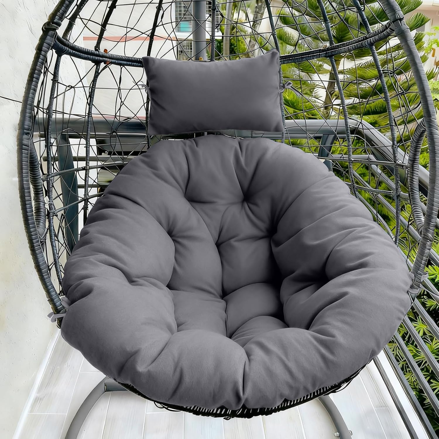 Outdoor Egg Chair Cushion, Waterproof Hanging Chair Cushion with Headrest Pillow, Egg Chair Replacement Cushion for Patio Furniture, U-Shaped Eggs Swing Cushion for Basket Chairs, Gray Gray Patio Furniture Cushions