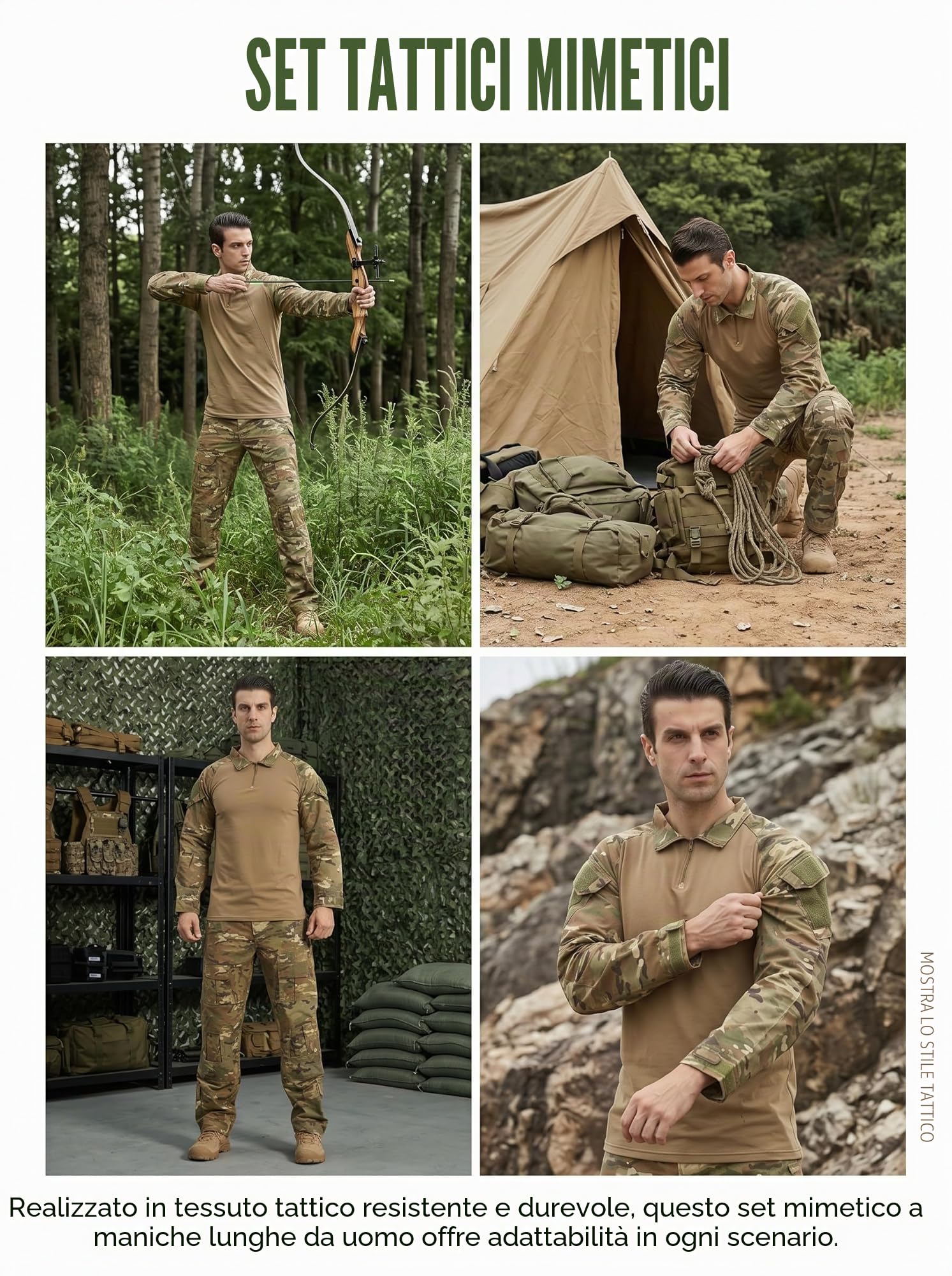 Airsoft, tuta mimetica da uomo, per paintball, combattimento, a maniche lunghe, con chiusura lampo 1/4, militare, per attività all'aperto, mimetica, abbigliamento da caccia BDU..