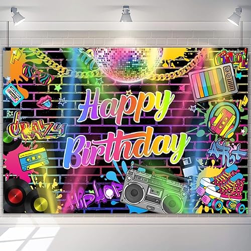 Miniatura 9 de Graffiti - Telón de fondo de cumpleaños de los años 70, 80 y 90, retro, hip hop, fondo de fiesta de cumpleaños, 9 x 6 pies, fondo de fotografía de