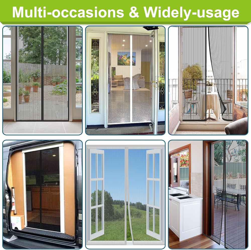Risareyi Magnetic Screen Door Heavy Duty, Front Door Screen Magnetic Closure Thicken Tear-Resistant Mesh Keep Bugs Out, White - Net Curtain Itself Size 36" x 93"