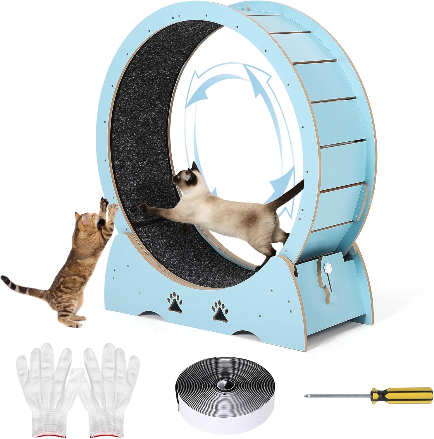Cat Exercise Wheel, Wooden Cat Running Treadmill with Carpeted Runway for Indoor Cats, Low Noise Removable Carpet Cat Wheel for Kitty Running Walking Training