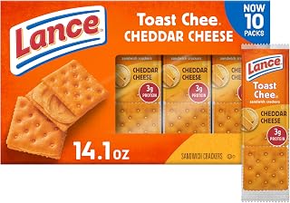 Lance ToastChee Cheddar Sandwich Crackers, 10 Individually Wrapped Packs of 6 - Real Cheese Filling, On-the-Go Snack