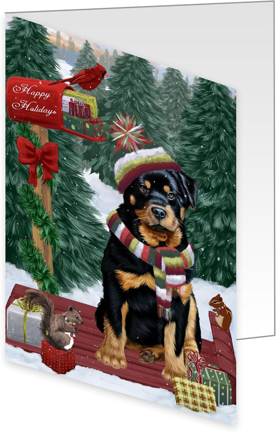 Merry Christmas Woodland Sled Rottweiler Dog Greeting Cards - Adorable Pets Invitation Cards with Envelopes - Pet Artwork Christmas Greeting Cards GCD69554 (10 Greeting Cards)