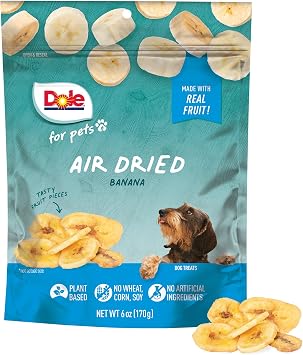 Dole for Pets Air Dried Banana Chip Dog Treats, 6 Oz Bag | Single ingredient, air dried banana, no artificial additives, wheat corn and soy free