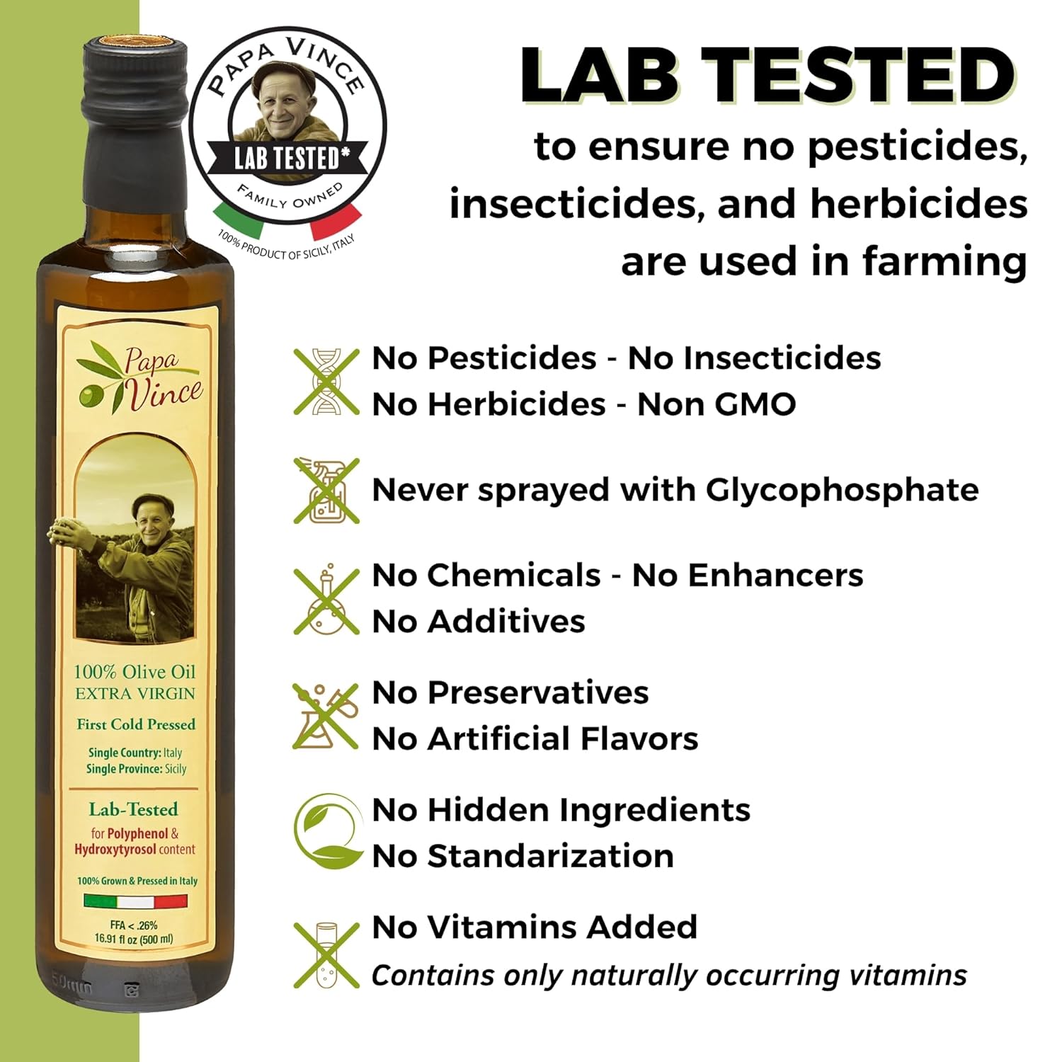 Papa Vince Olive Oil Extra Virgin - First Cold Press Family Harvest 2024/25, Polyphenol Rich, Subtle Peppery Finish, Unrefined, High in Monounsaturated Fat, No Pesticides, No GMO, Sicily, Italy - Image 9