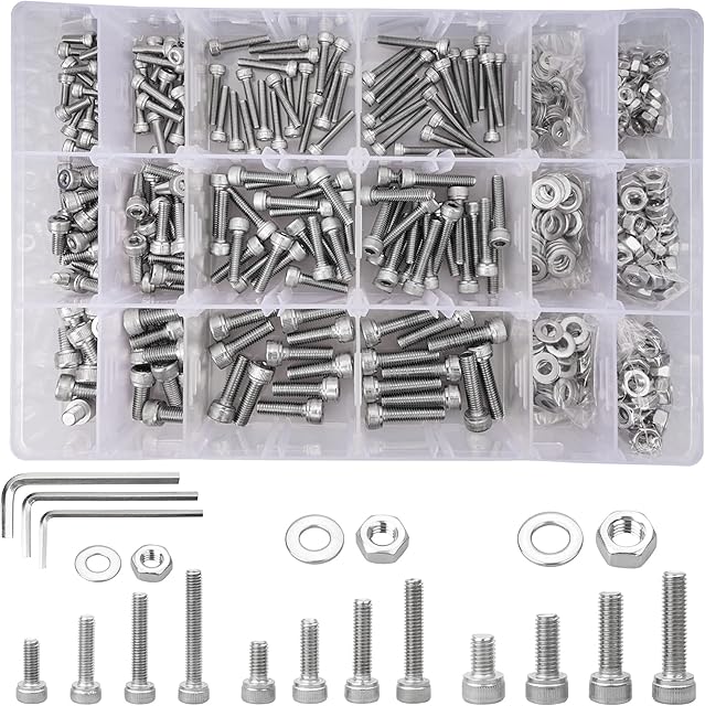 Kigniote 600Pcs Hex Socket Cap Screws Stainless Steel Hex Head Bolt Nuts Assortment Kit with Wrench, M3 M4 M5 Replacement Screws Bolt Nuts Set Machine Screws Fastener