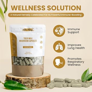 Tiger Milk Mushroom Capsules | Pure 500mg Extract for Immune & Respiratory Support | Vegan-Friendly HPMC | Anti-Inflammatory Benefits | Enhances Lung Health | 60 Count Resealable Pack