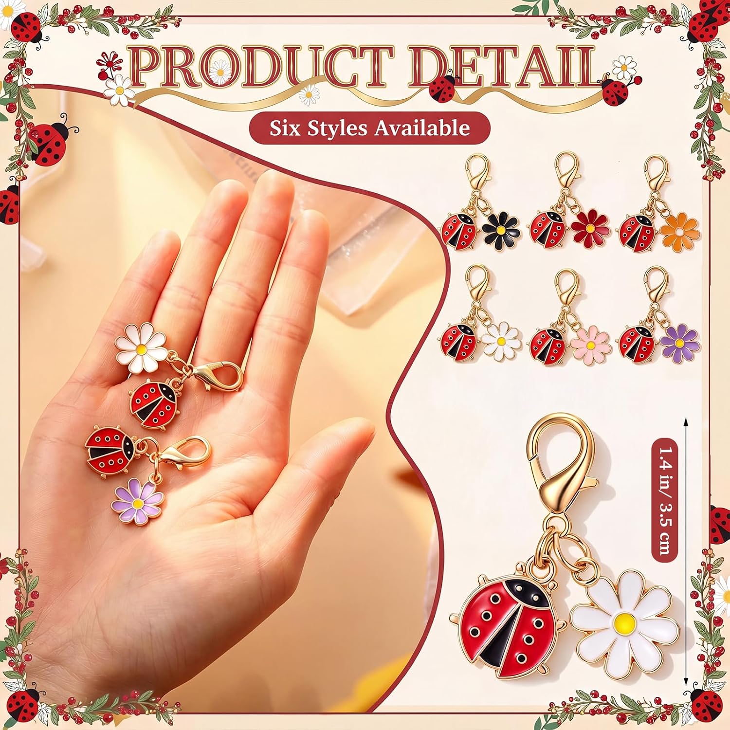 36 Sets Ladybug Daisy Keychain Bulk Cute Ladybug Party Favor, Lady Beetle Key Ornament, 6 Daisy Colors for Lady Bug Party Gifts, Baby Shower Supplies, Goodie Bags Decoration
