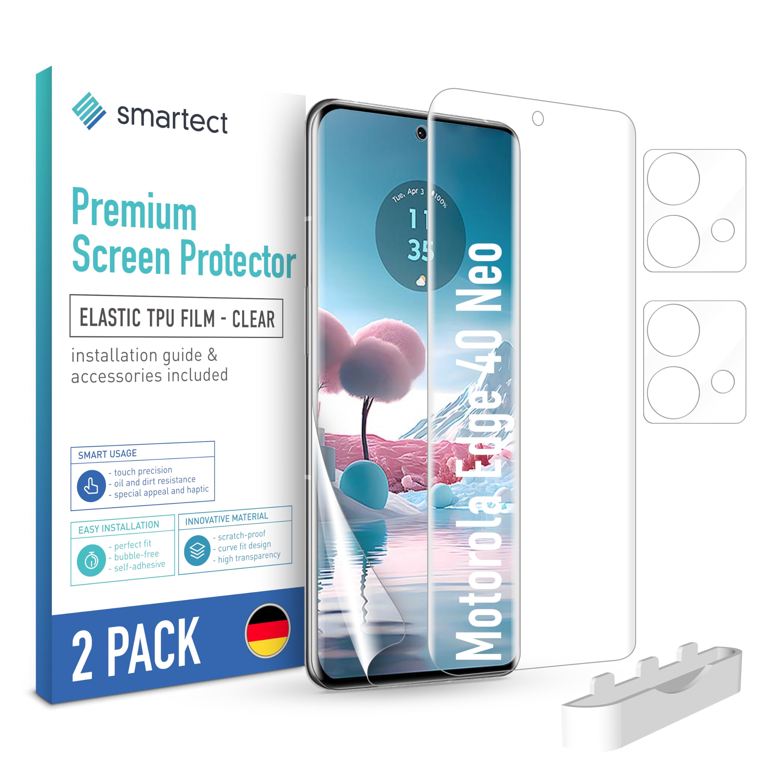 smartect TPU Ochraniacz Ekranu 2 + 2 Sztuki dla Motorola Edge 40 Neo | Folia Ochronna + Kamera, Anti-Zarysowania, Ultra-przezroczysta, Bez Pęcherzyków, Anti-Odciski Palców, Przyjazna dla Etui