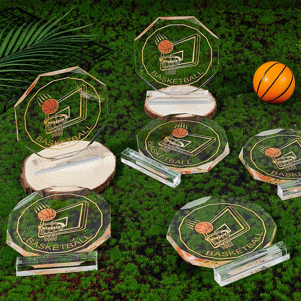 OLYCRAFT 6 trofeos deportivos acrílicos medallas de premio 11,9 x 13,4 cm Baloncesto acrílico Campeonato trofeo de competición deportiva, placa de premio del equipo para competiciones deportivas