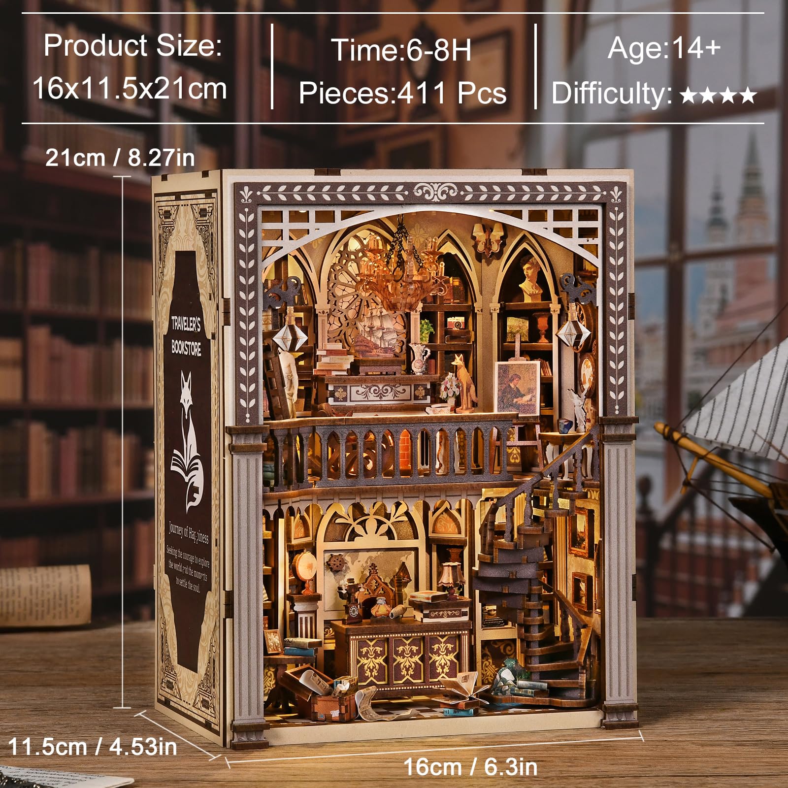 Spilay Book Nook, Reisebuchhandlung DIY Miniature House | Mit LED, 3D-Puzzle, Bücherregal- & Schreibtischdeko, Miniatur-Diorama, DIY-Bastelset für Erwachsene, Geschenk