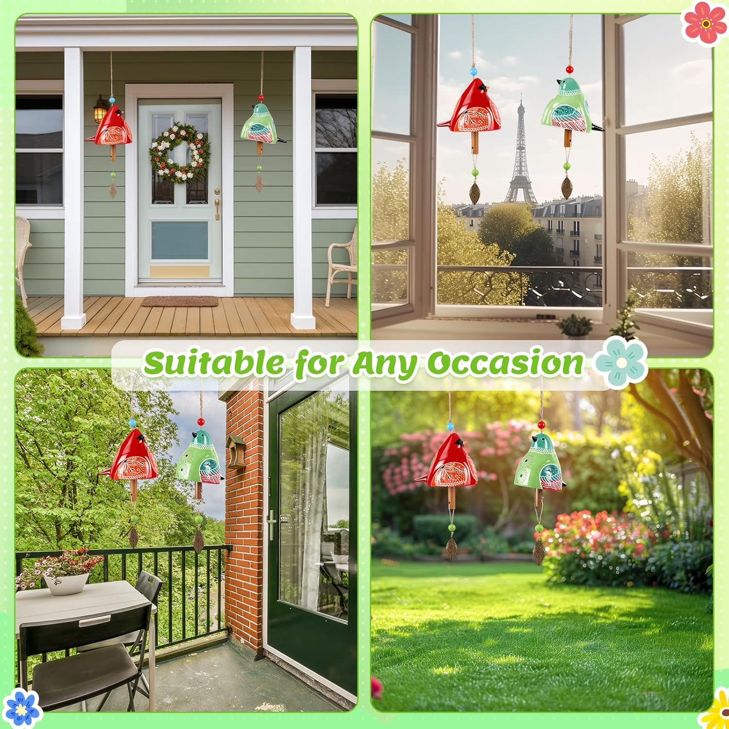 SiliFine 2 Pcs Mother's Day Ceramic Bird Wind Chime Gift with 3D Pop up Card Handmade Cardinal Windchime for Outside Indoor Garden Patio Decor Housewarming Birthday Gifts for Mom Women Bird Lovers
