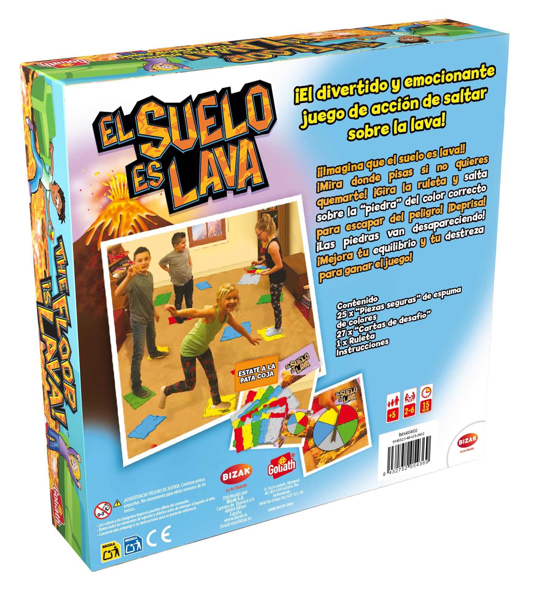 Bizak - El Suelo es Lava - Juego de Mesa Interactivo para Niños a Partir de 5 Años - Desarrolla el Equilibrio y la Coordinación - Juego Familiar para Interior o Exterior - 2 a 6 Jugadores (64554532)