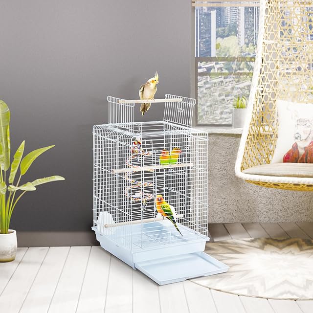 Foto 5 de 8 de Yaheetech Jaula para Pájaros Jaula con Comedero 40 x 40 x 58 cm Blanco