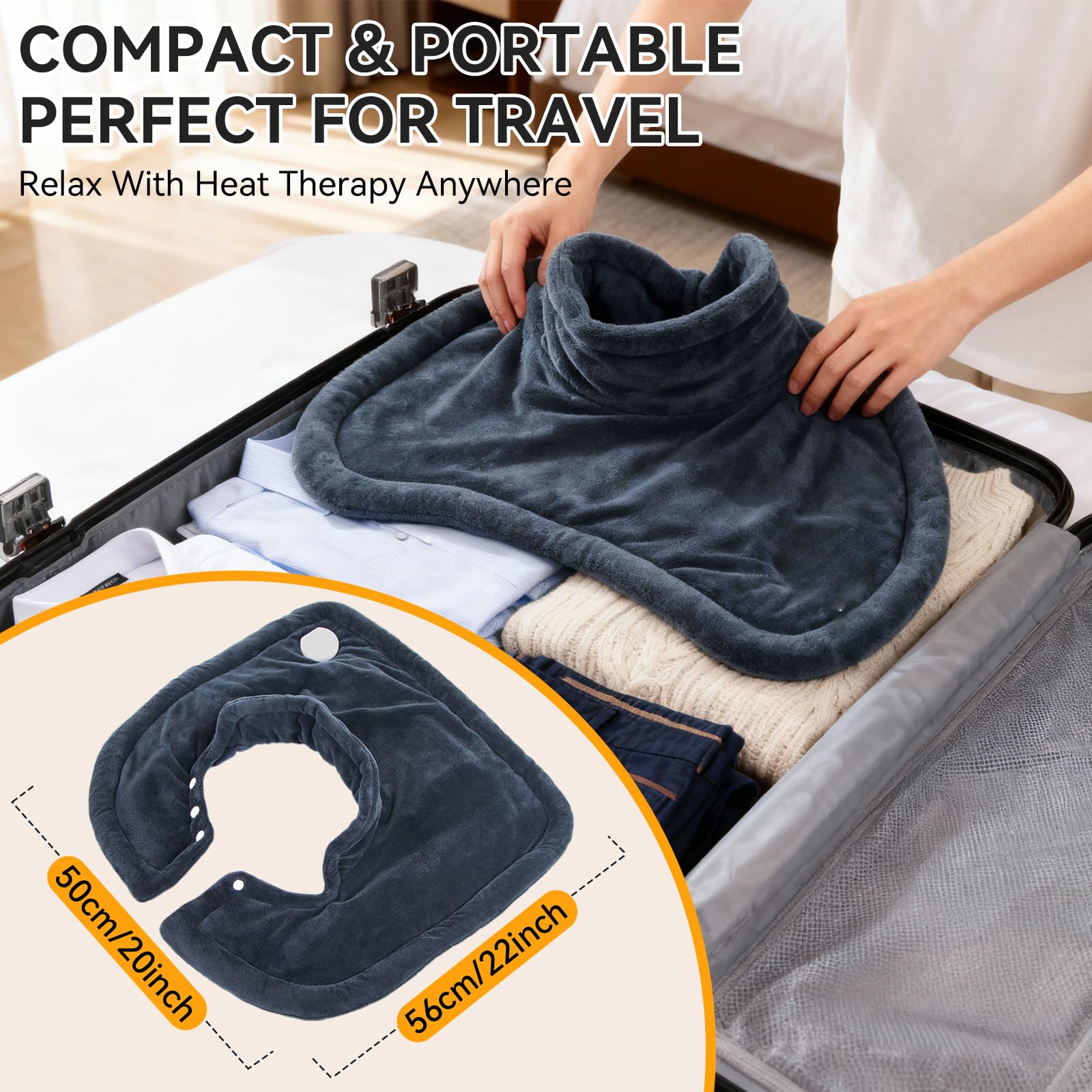 Ninonly Coussin Chauffant Epaule et Nuque 50x56cm Electrique 10 Niveaux de Chaleur 9 Réglages Automatiques Lavable en Machine