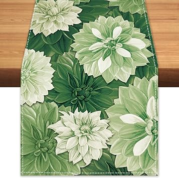 Sage Green Dahlia Flower Fall Harvest Burlap Decor 13x36 Inch