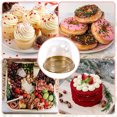 Miniatura 5 de Whaline Juego de 50 vasos desechables individuales para cupcakes, de plástico transparente, con mini cuerda de madera para postizo de graduación,