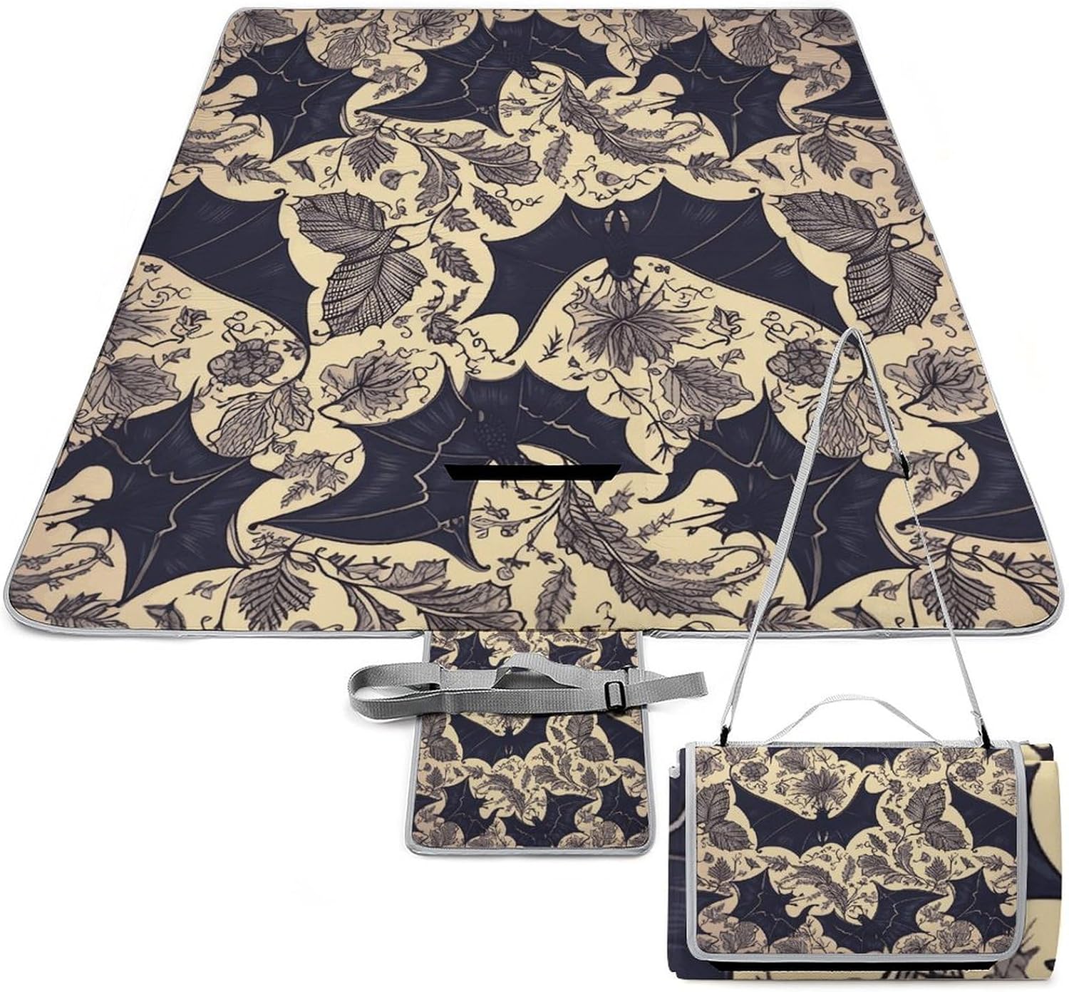Bat Print Waterproof Picnic Blanket 58.3''x58.3'',Portable and Foldable Picnic Mat with Handle,Outdoor Blankets for Lawn Park Beach Travel