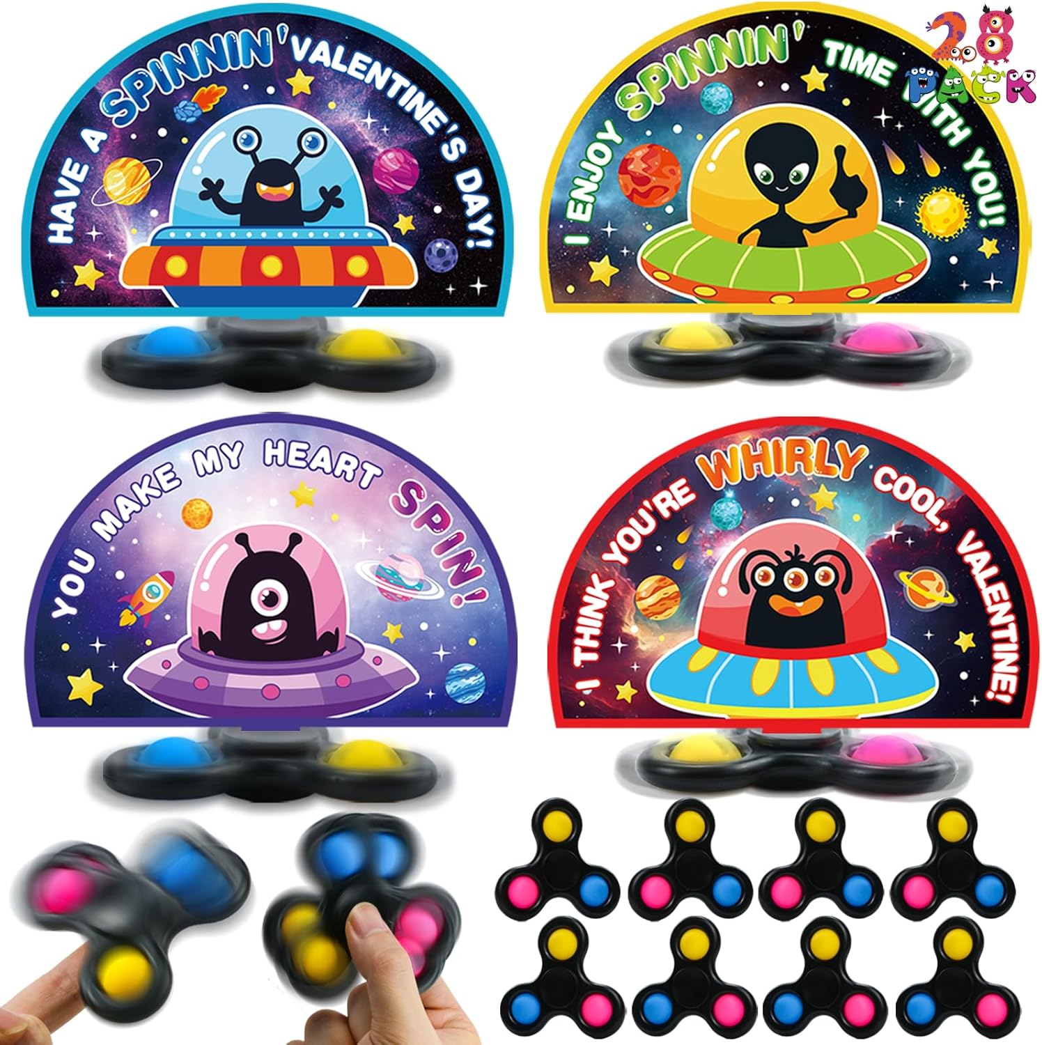 Valentines Day Gifts for Kids Classroom - Pop Fidget Spinner Bulk with Unique Valentines Cards for Classroom Exchange Prize, Stress Relief Finger Fidget Toys for Valentine's Party Favors