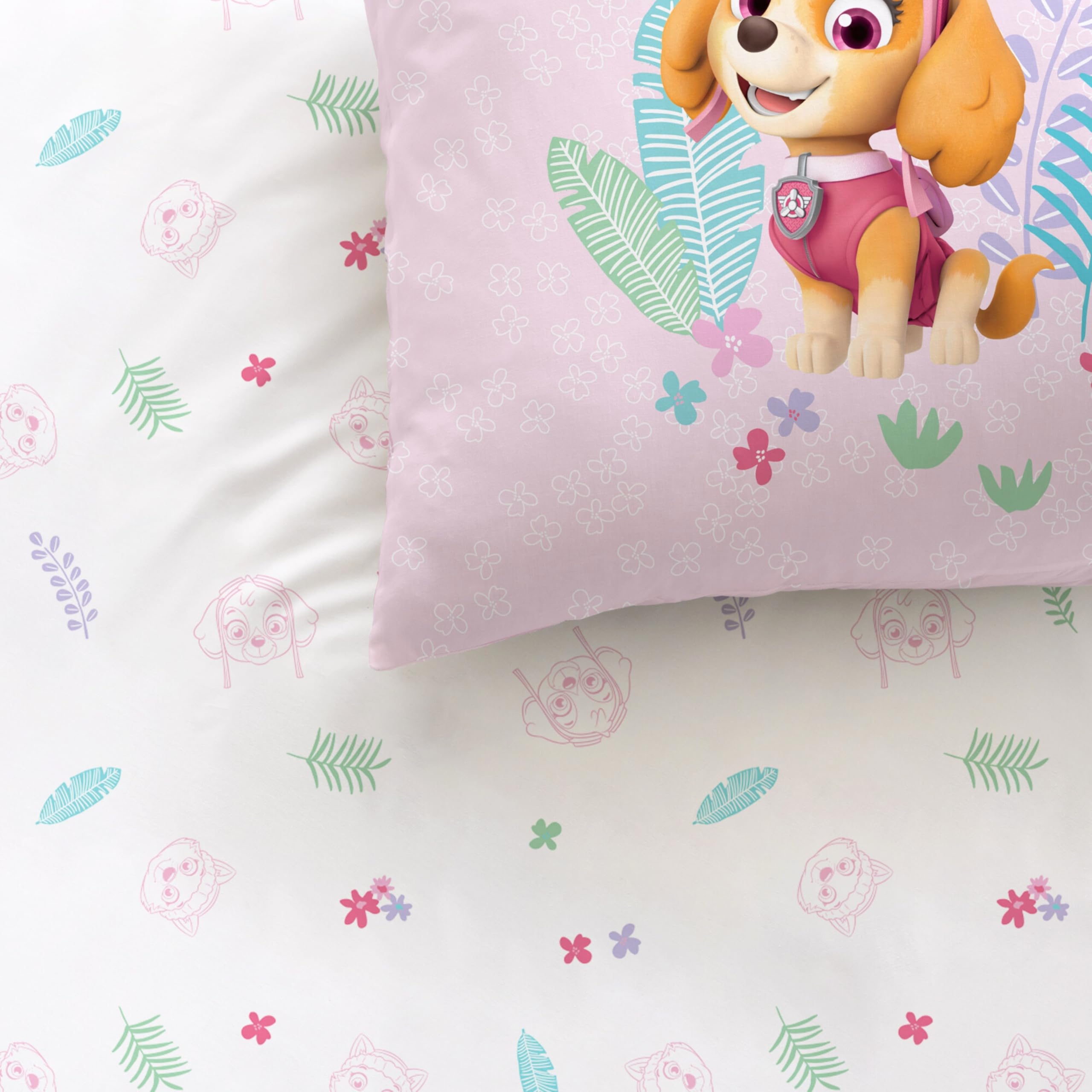Bettwäsche 135x200 Flanell, Biber Paw Patrol Skye & Everest kuschelig weich für Herbst & Winter, 1x Kissenbezug 80x80 + Bettbezug 135x200, 100% Baumwolle, Mädchenbettwäsche