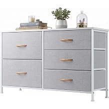 Nicehill Chest of Drawers with 5 Drawers, Wide Chest of Drawers for Bedroom Storage, Living Room, Clothes, Kids, Baby, Fabric Drawers, Light Grey
