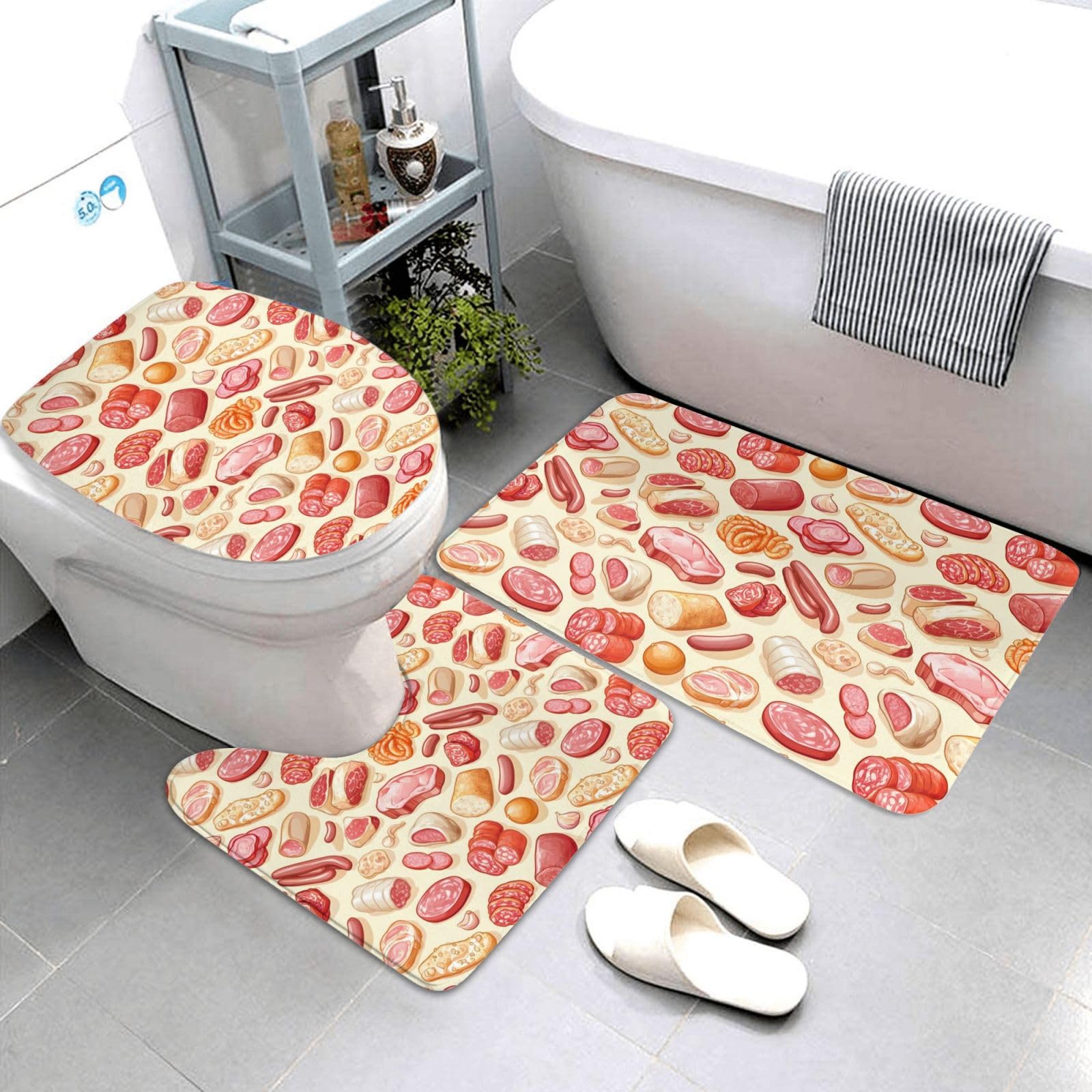 Lot de 3 tapis de salle de bain en U motif saucisse lavable
