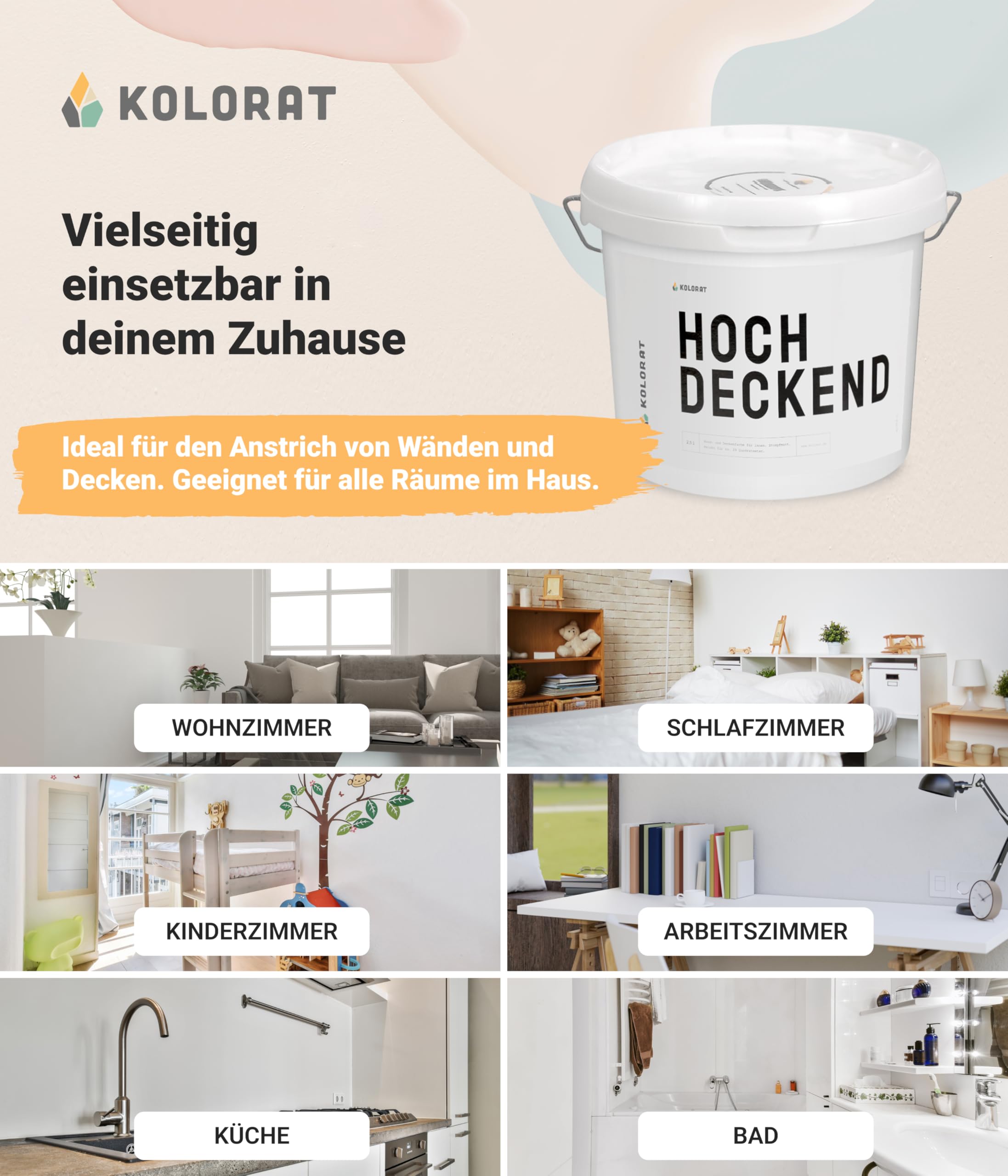 Kolorat®matte Wandfarbe Greige - Beige mit Grau 2.5L hochdeckend|Made in DE