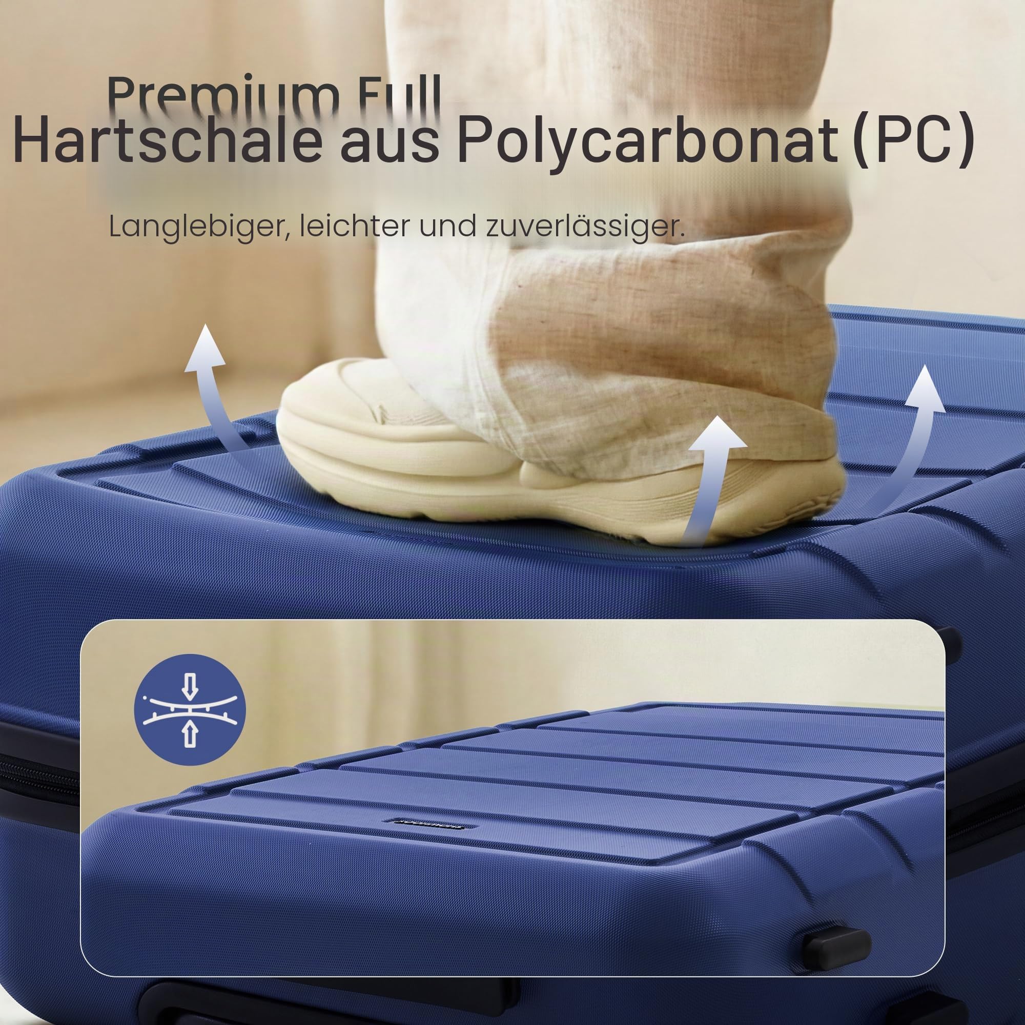 SHOWKOO Kofferset 3 Teilig Hartschale Leicht ABS+PC Erweiterbar Reisekoffer Haltbar Trolley Handgepäck Sets mit TSA Schloss und 4 Rollen (M L XL -Blau)