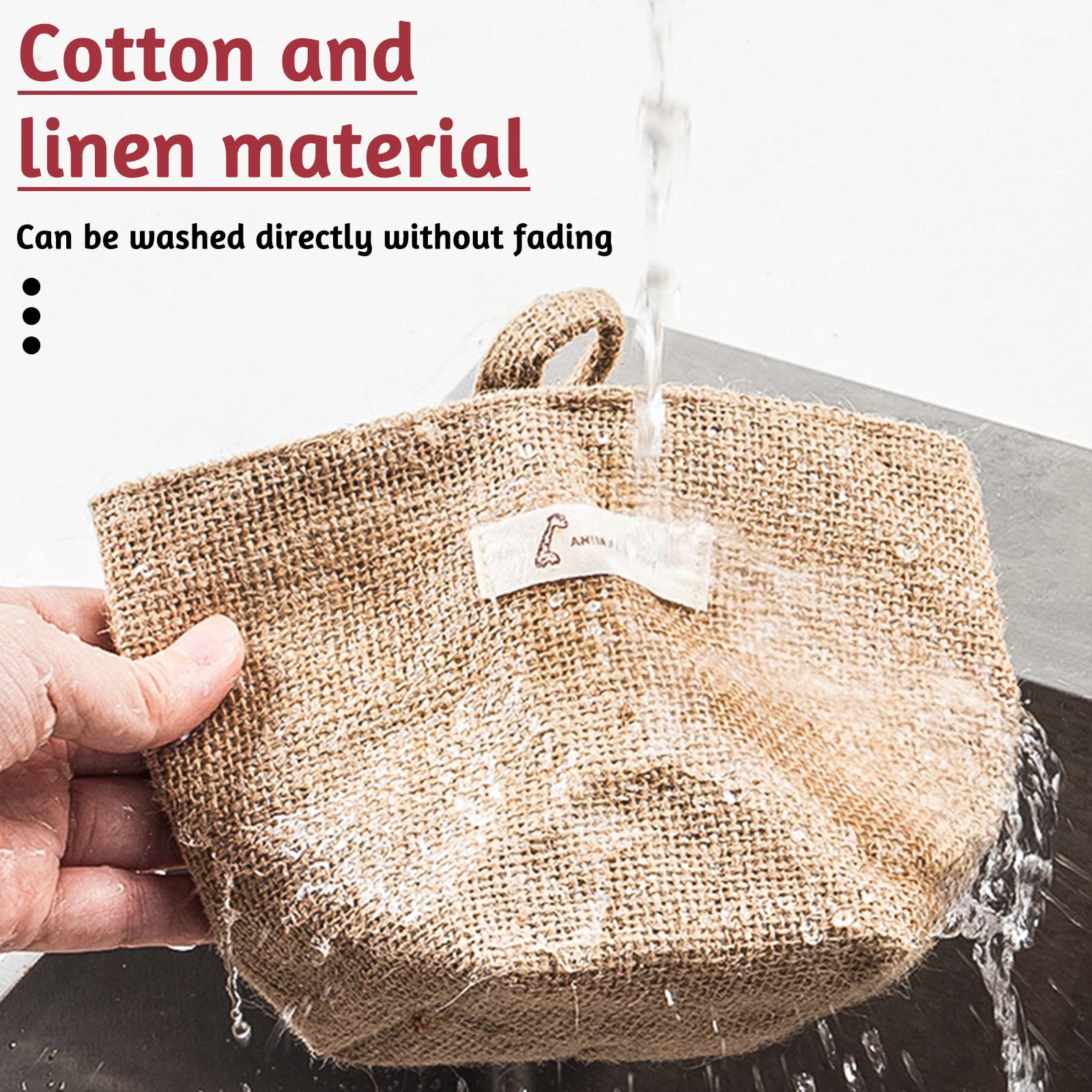 Set 3 Borse Portaoggetti In Iuta - Cestini Appendibili Pieghevoli Per Trucchi E Piccoli Oggetti - Foto 4