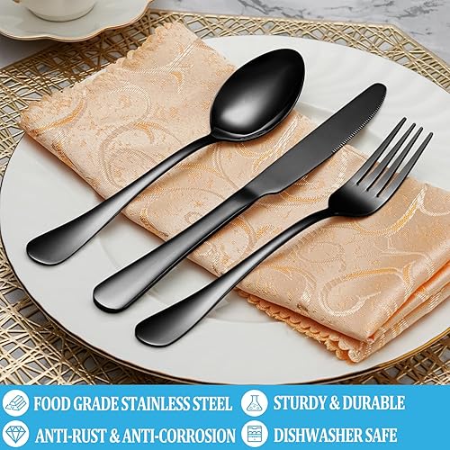 Miniatura 3 de Juego de cubiertos negros de 50 piezas, de acero inoxidable, para 10 personas, con acabado de espejo, duradero, para el hogar, cocina, cocina, juego