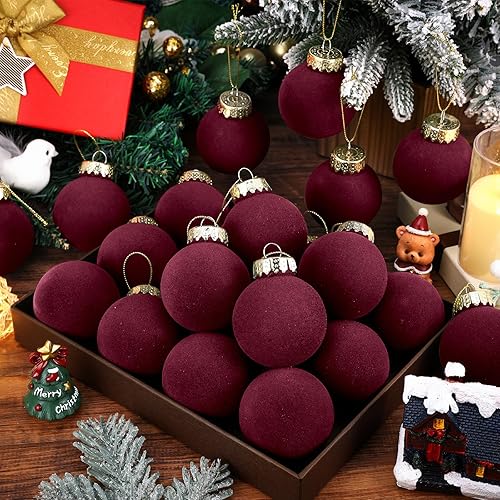 Miniatura 7 de 12 bolas de Navidad de terciopelo flocadas para colgar en el árbol de Navidad, adornos colgantes de plástico, inastillables, decoraciones para árbol