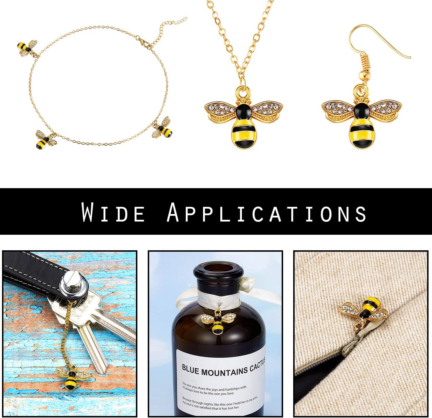 48 Pieces Bee Charms Bee Rhinestone Pendants Honeybee Jewelry Craft Charms with Holes for Jewelry Necklace Earring Bracelet DIY Making Supplies, 18 x 21 mm - Image 3