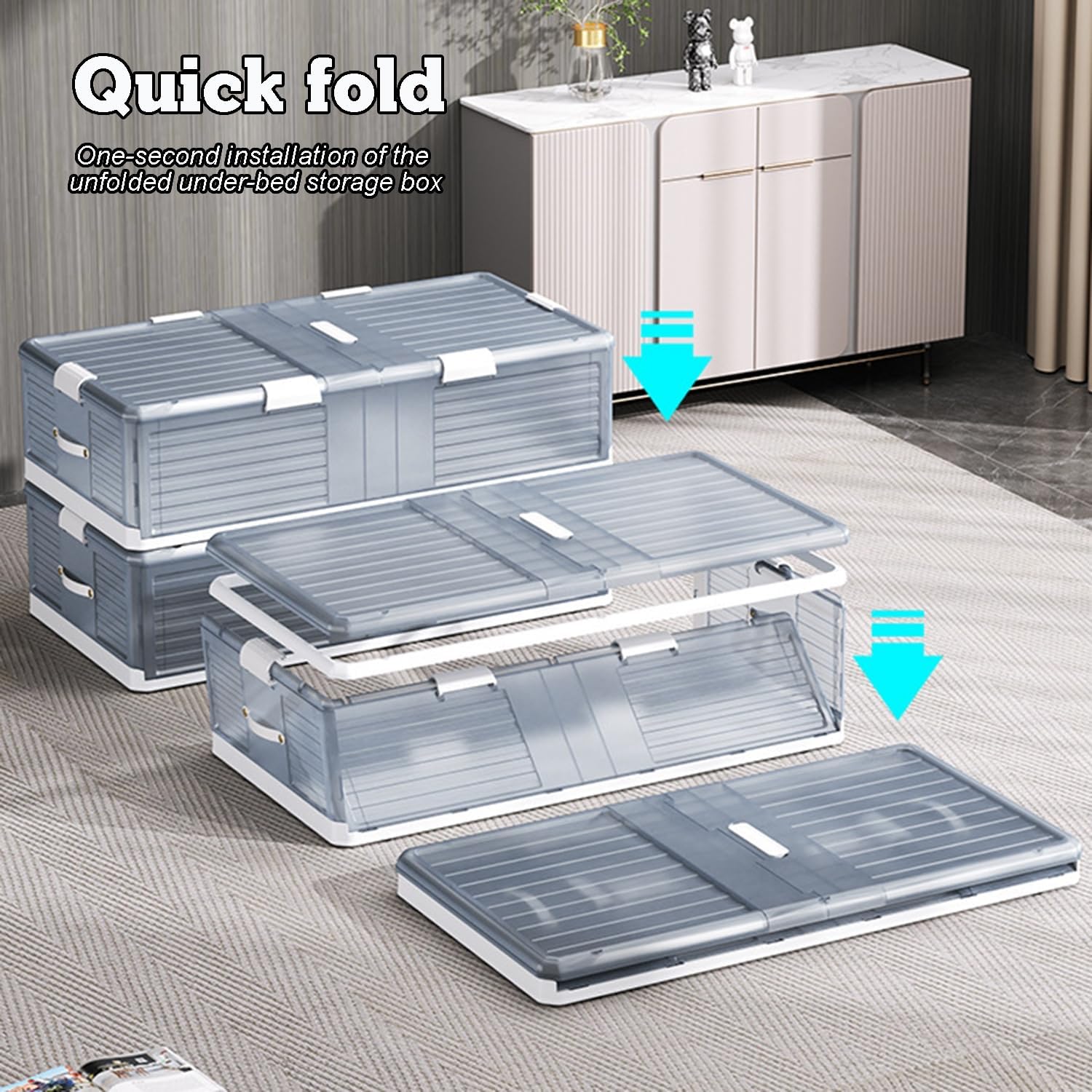 Under Bed Storage Containers with Wheels Foldable UnderBed Storage Organizer Drawer Rolling Under Bed Underbed Storage Cart for Home Office Clothes Shoes Bedding Books Toy Blanket,26cm
