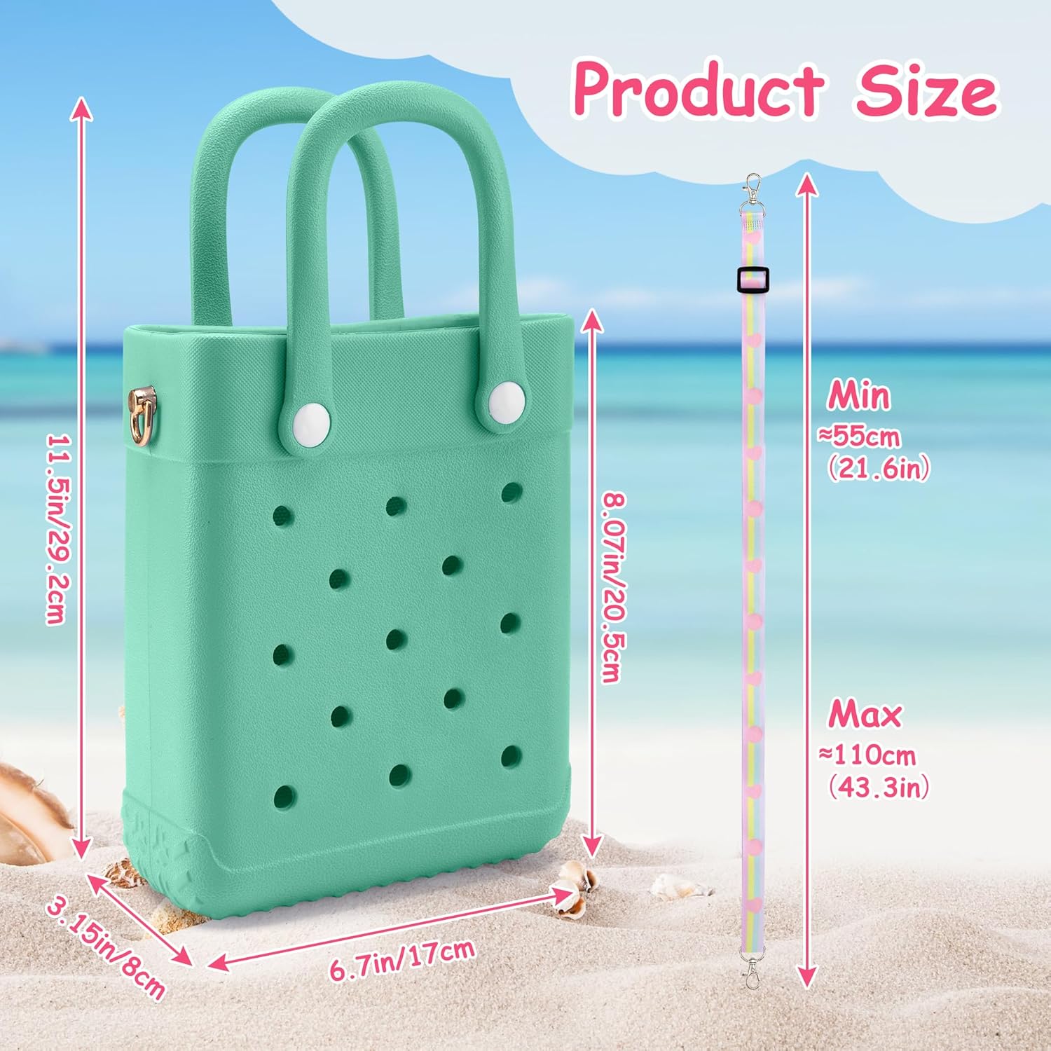 Mini Rubber Tote Bag, EVA Beach Tote with 30 Charms, Cute Bag for Little Girl & Women with Adjustable Shoulder Strap - Image 3