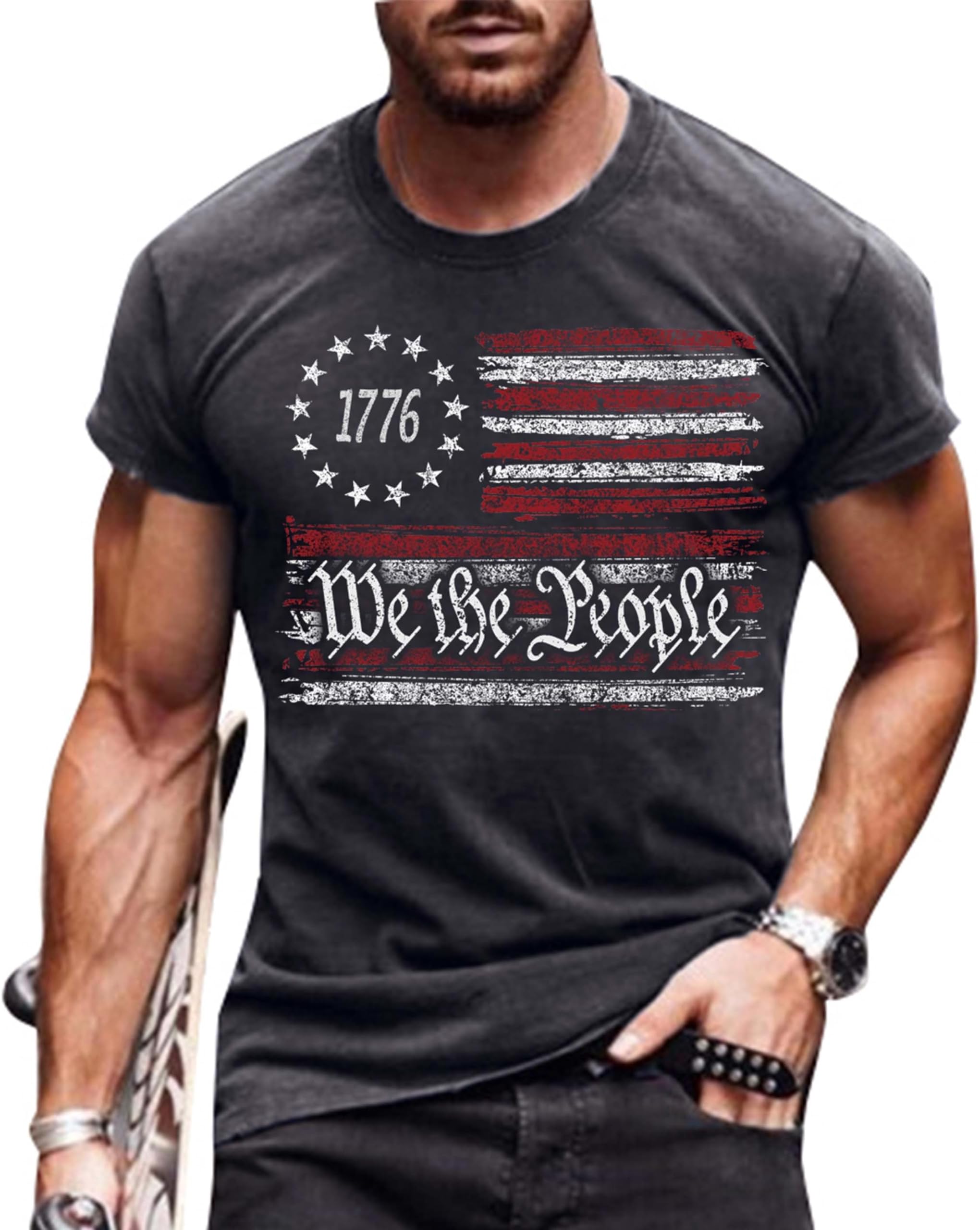 Mens 4th of July Shirts American Flag Patriotic Short Sleeve T-Shirt