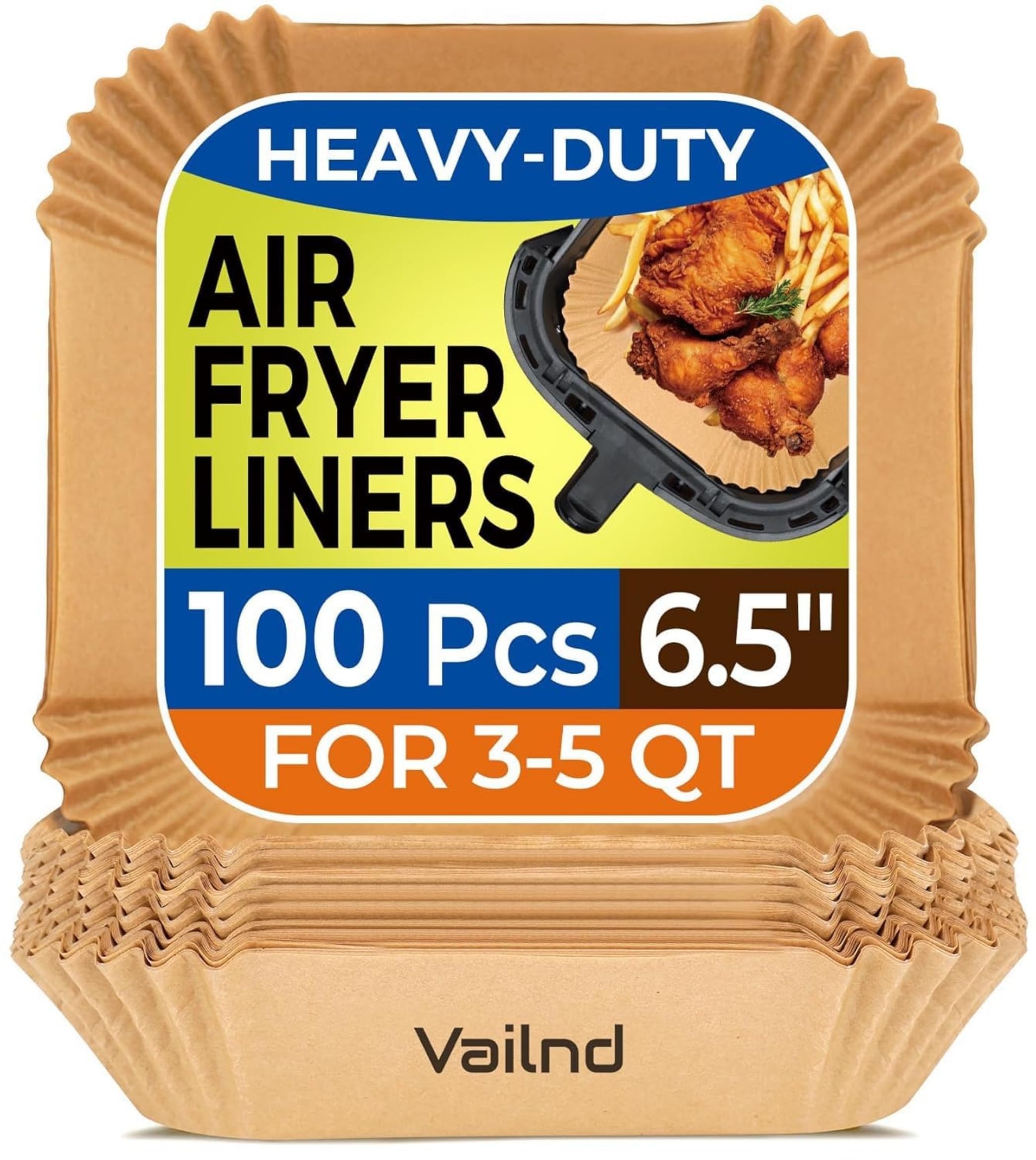 BONDWET 100 PCS Air Fryer Paper Sheets, Disposable Paper Liner for Microwave, Oil-Proof Air Fryer Parchment Paper for Frying, Baking, Cooking, Roasting and Microwave (Square 6.5 INCH)