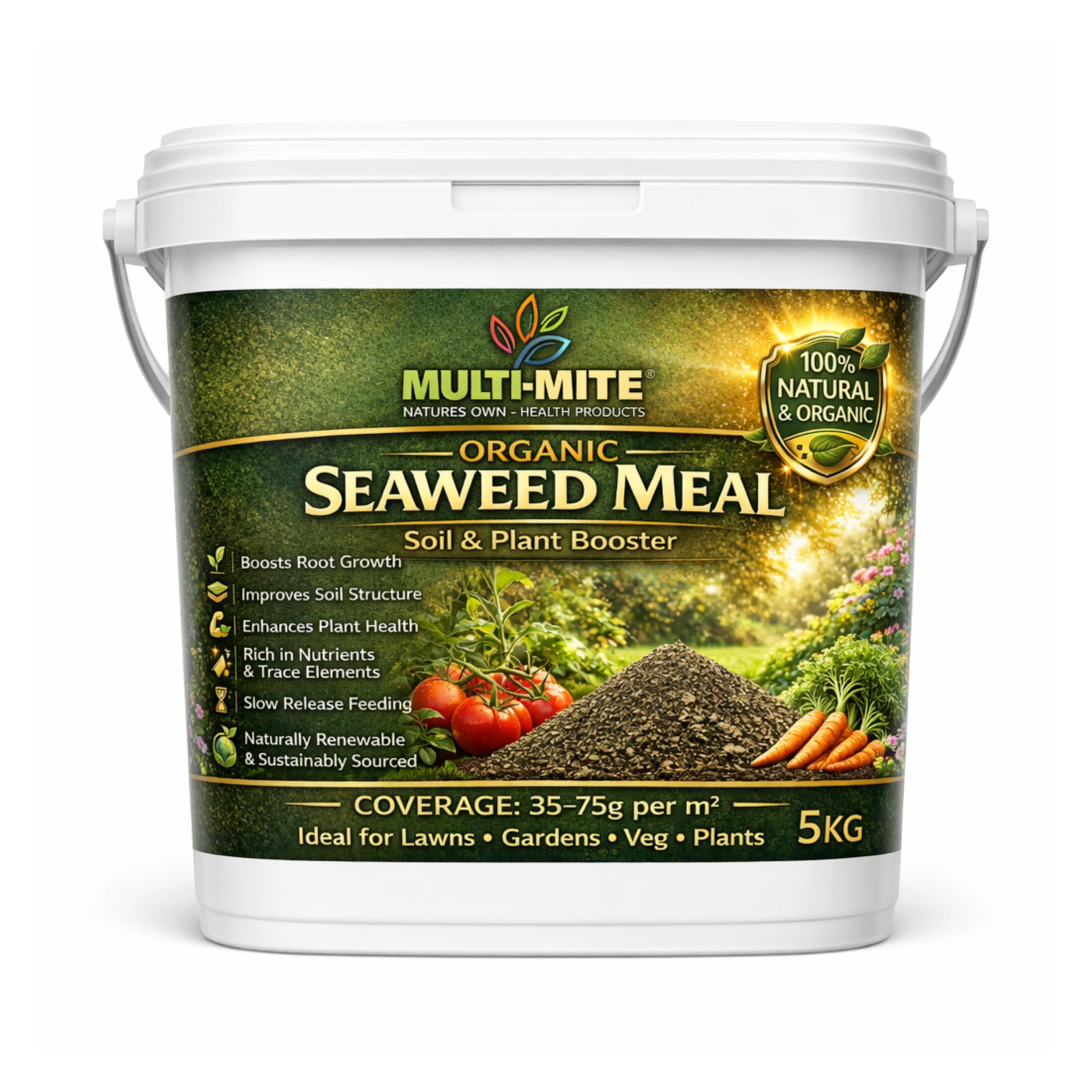 Multi-Mite 5KG Organic Seaweed Meal Fertiliser – Natural Plant Food & Soil Conditioner for Lawns, Gardens & Vegetables – Slow Release, Improves Soil Health & Root Growth (5KG)